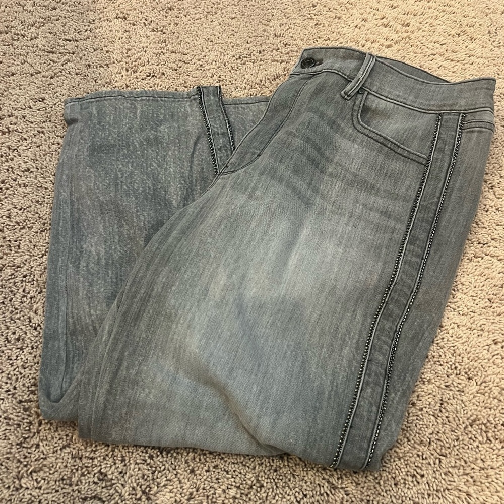 14s 14 short whbm straight embellished jeans gray side stripe beads cropped